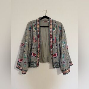 Johnny Was - XS - Grey Butterfly Embroidered Short Kimono